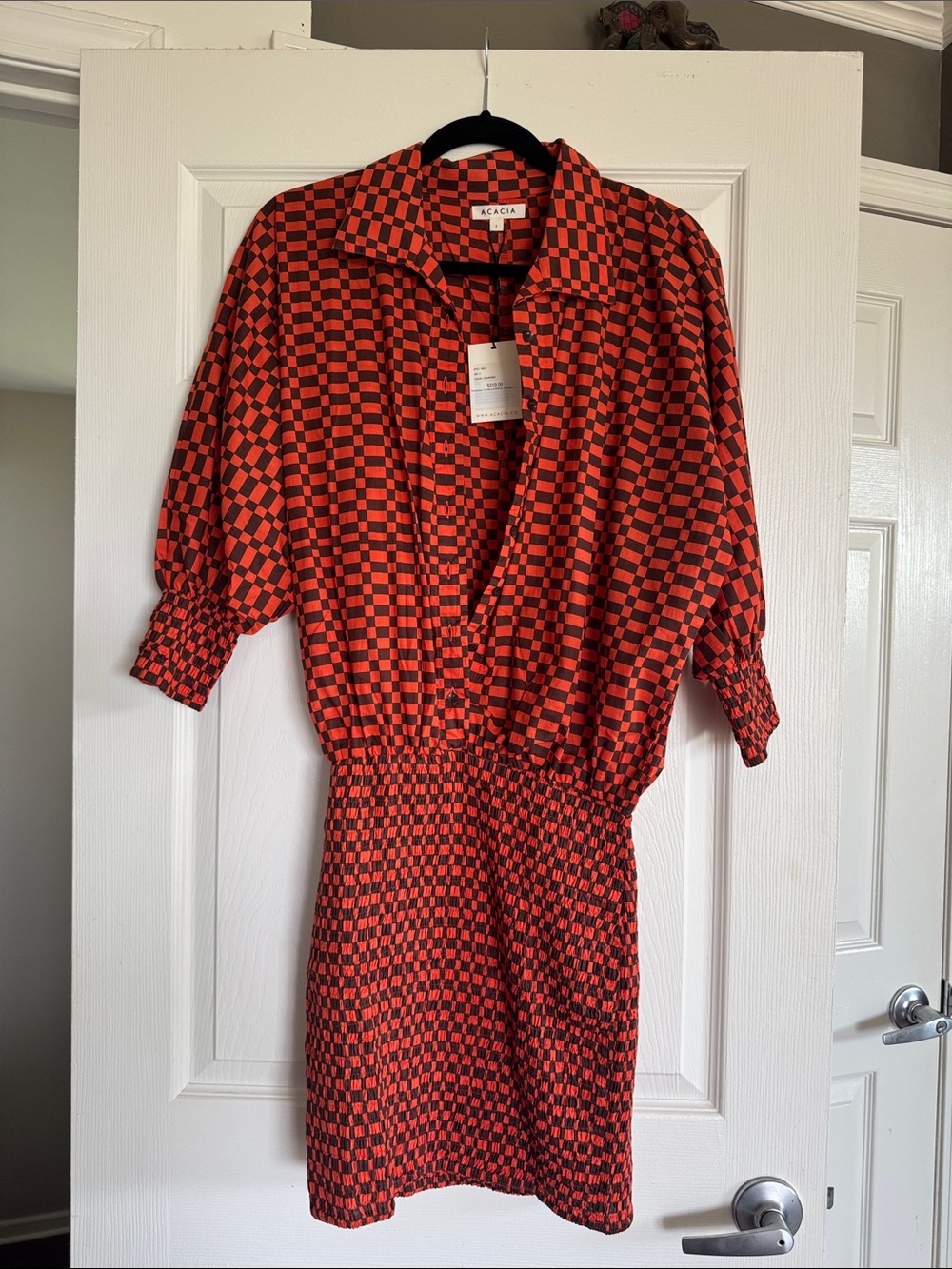 acacia swimwear Red and Black Checkered Mini Dress